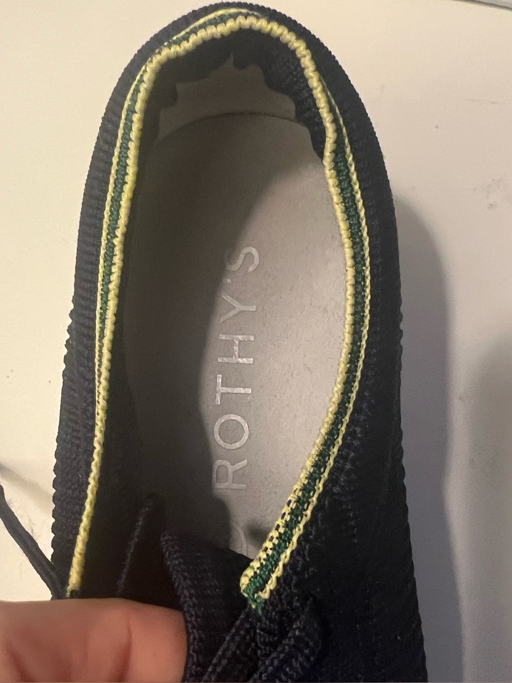 Rothy’s The Lace Up Knit Comfort Casual Sneaker in Navy& Lime Green Trim - Picture 9 of 12